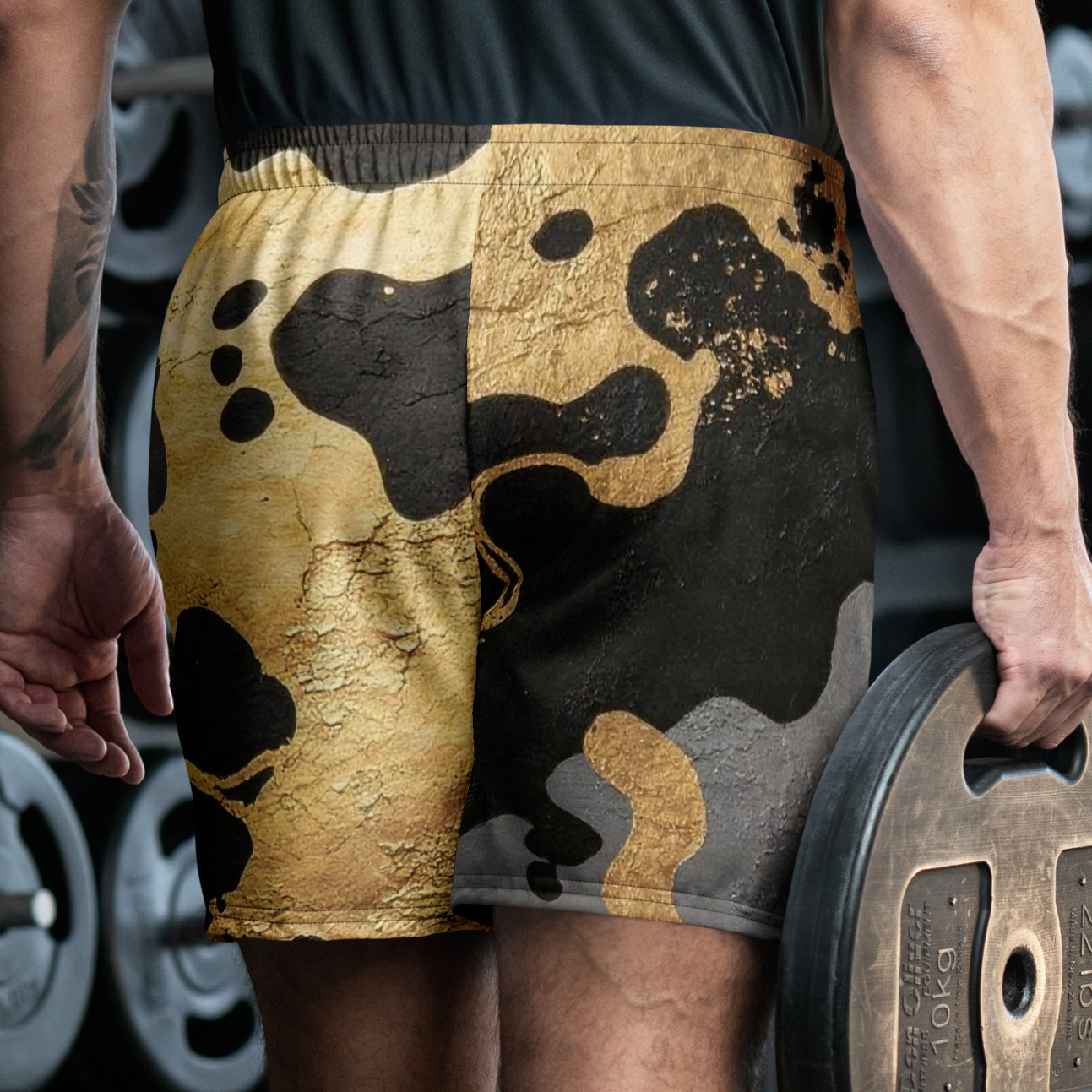 V.I.M Shadow & Gold Camo All-Over Print Athletic Long Shorts - Velvet Ink Market (V.I.M)