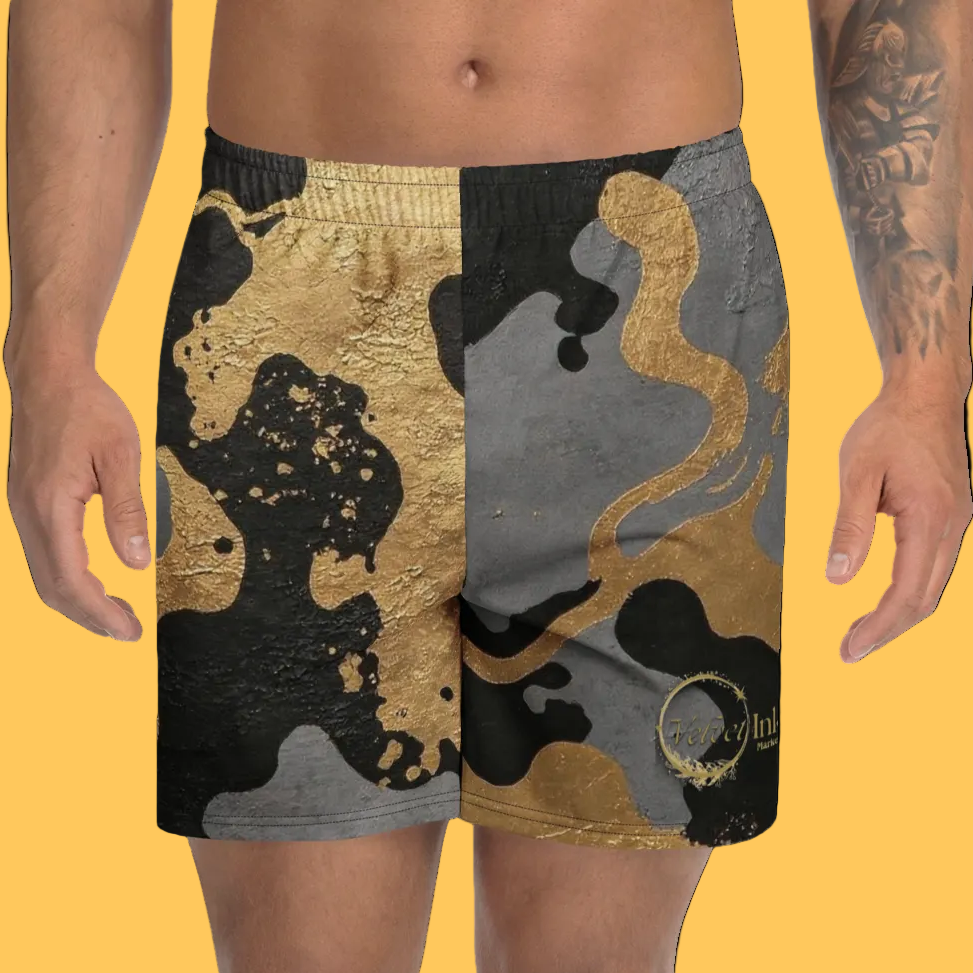 V.I.M Shadow & Gold Camo All-Over Print Athletic Long Shorts - Velvet Ink Market (V.I.M)