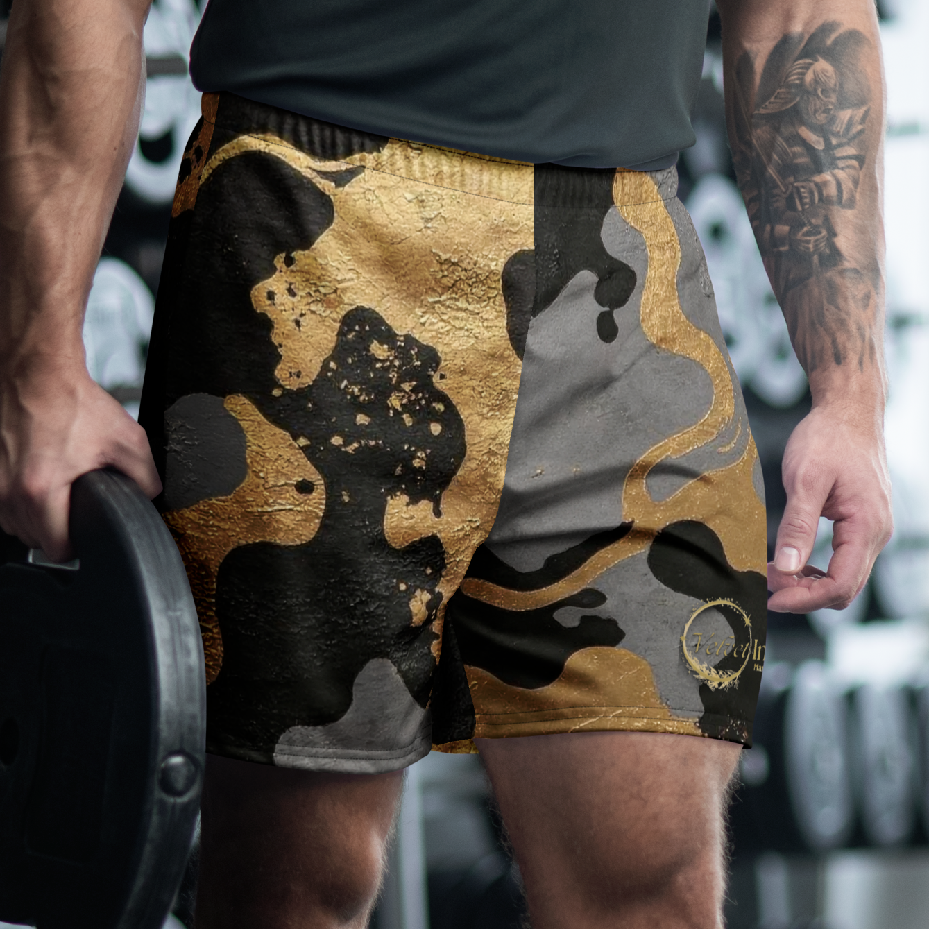 V.I.M Shadow & Gold Camo All-Over Print Athletic Long Shorts - Velvet Ink Market (V.I.M)