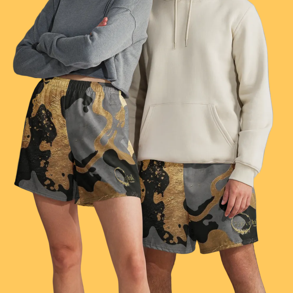 V.I.M Shadow & Gold Camo All-Over Print Athletic Long Shorts - Velvet Ink Market (V.I.M)