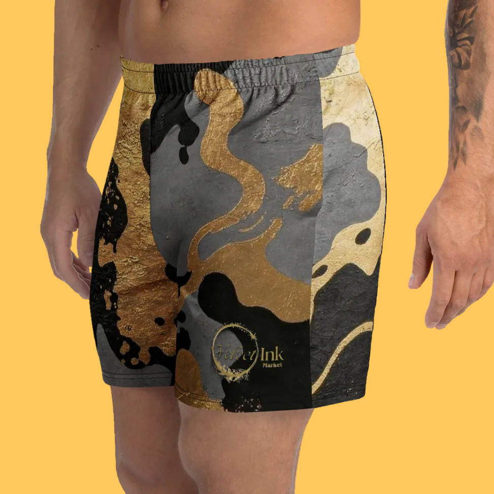 V.I.M Shadow & Gold Camo All-Over Print Athletic Long Shorts - Velvet Ink Market (V.I.M)