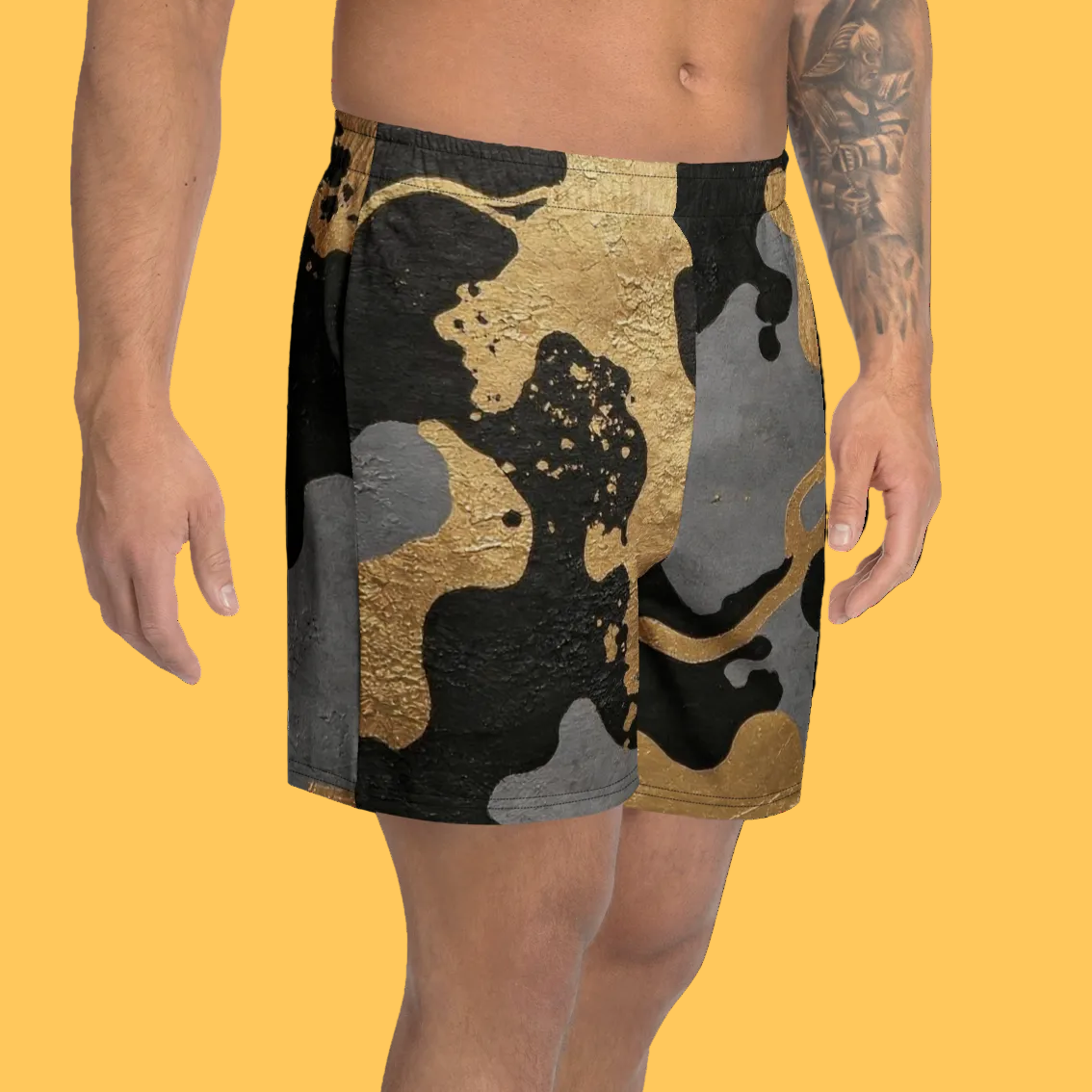 V.I.M Shadow & Gold Camo All-Over Print Athletic Long Shorts - Velvet Ink Market (V.I.M)