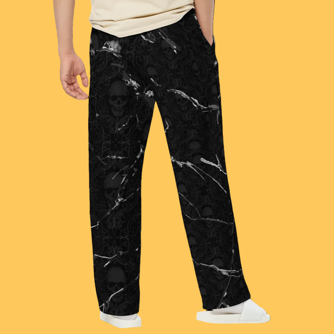 V.I.M Tribal Skull Marble Effect Wide-Leg Pants - Velvet Ink Market (V.I.M)