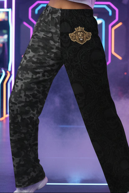 V.I.M Half Leg Camo Tribal Skull Wide-Leg Pants - Velvet Ink Market (V.I.M)