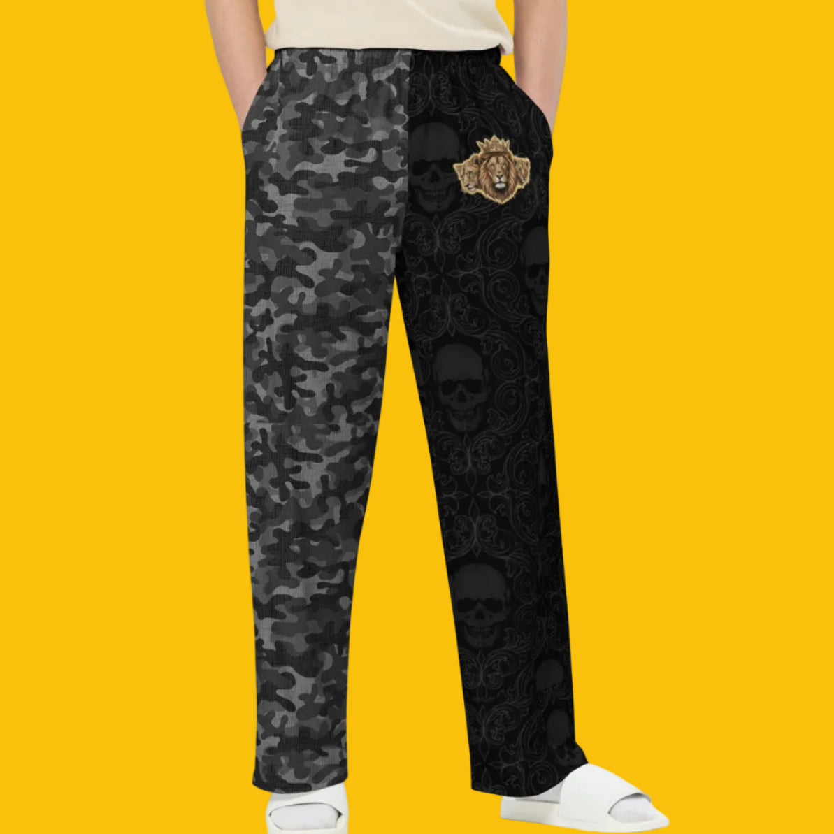 V.I.M Half Leg Camo Tribal Skull Wide-Leg Pants - Velvet Ink Market (V.I.M)