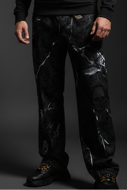 V.I.M Tribal Skull Marble Effect Wide-Leg Pants - Velvet Ink Market (V.I.M)