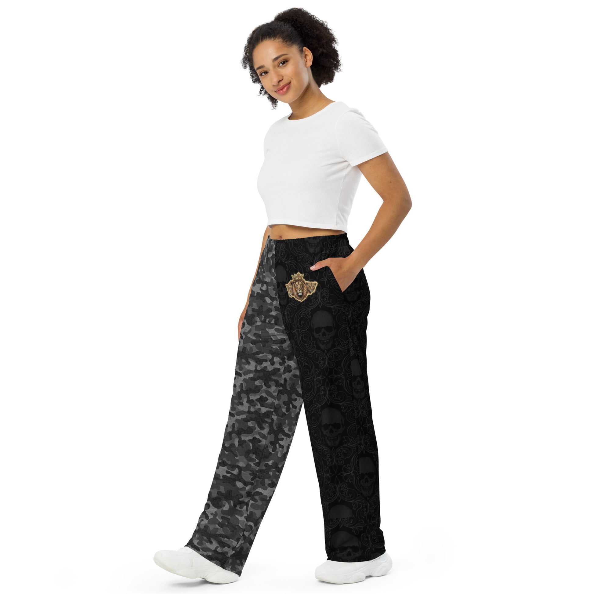 V.I.M Half Leg Camo Tribal Skull Wide-Leg Pants - Velvet Ink Market (V.I.M)