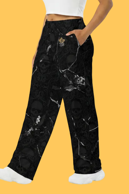 V.I.M Tribal Skull Marble Effect Wide-Leg Pants - Velvet Ink Market (V.I.M)