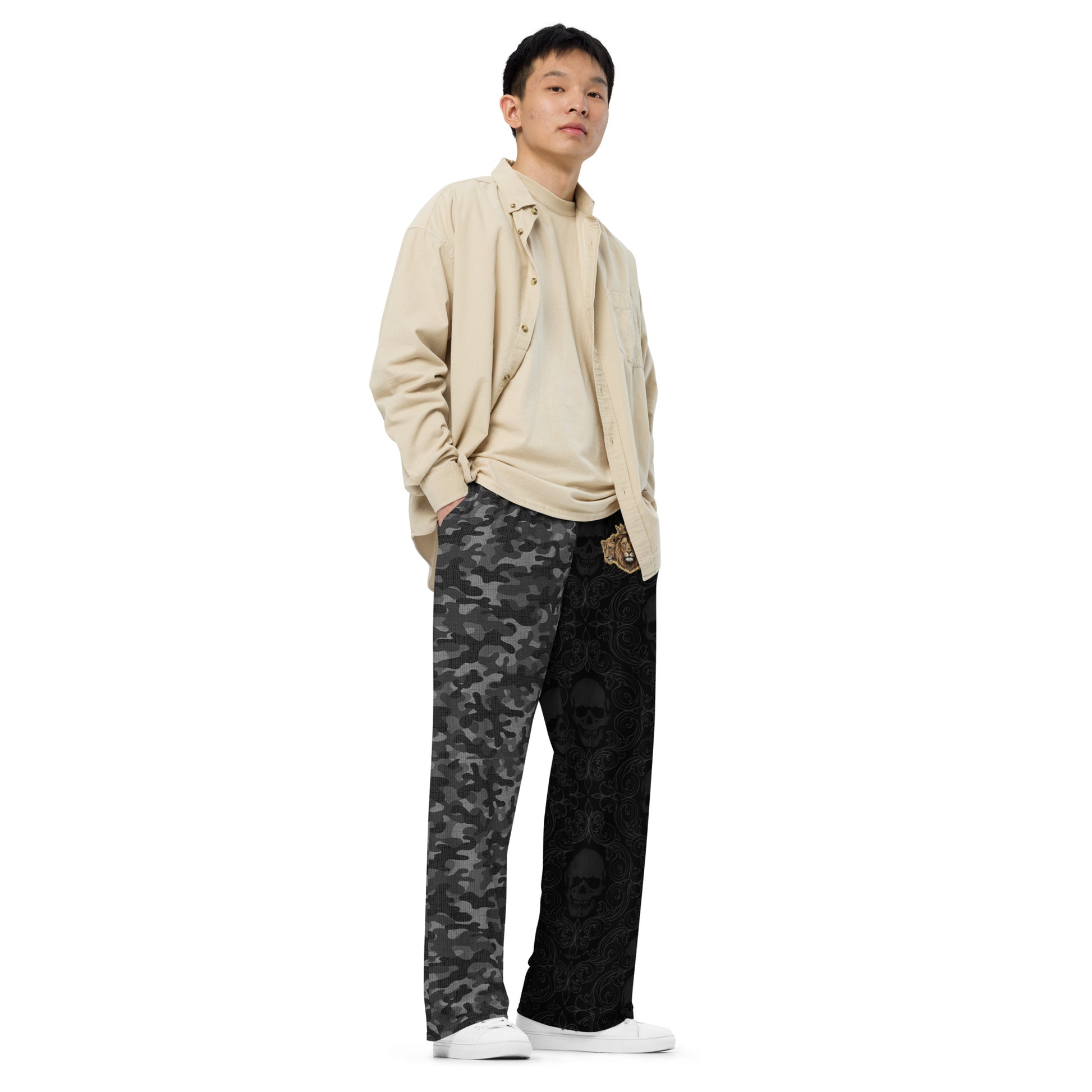 V.I.M Half Leg Camo Tribal Skull Wide-Leg Pants - Velvet Ink Market (V.I.M)
