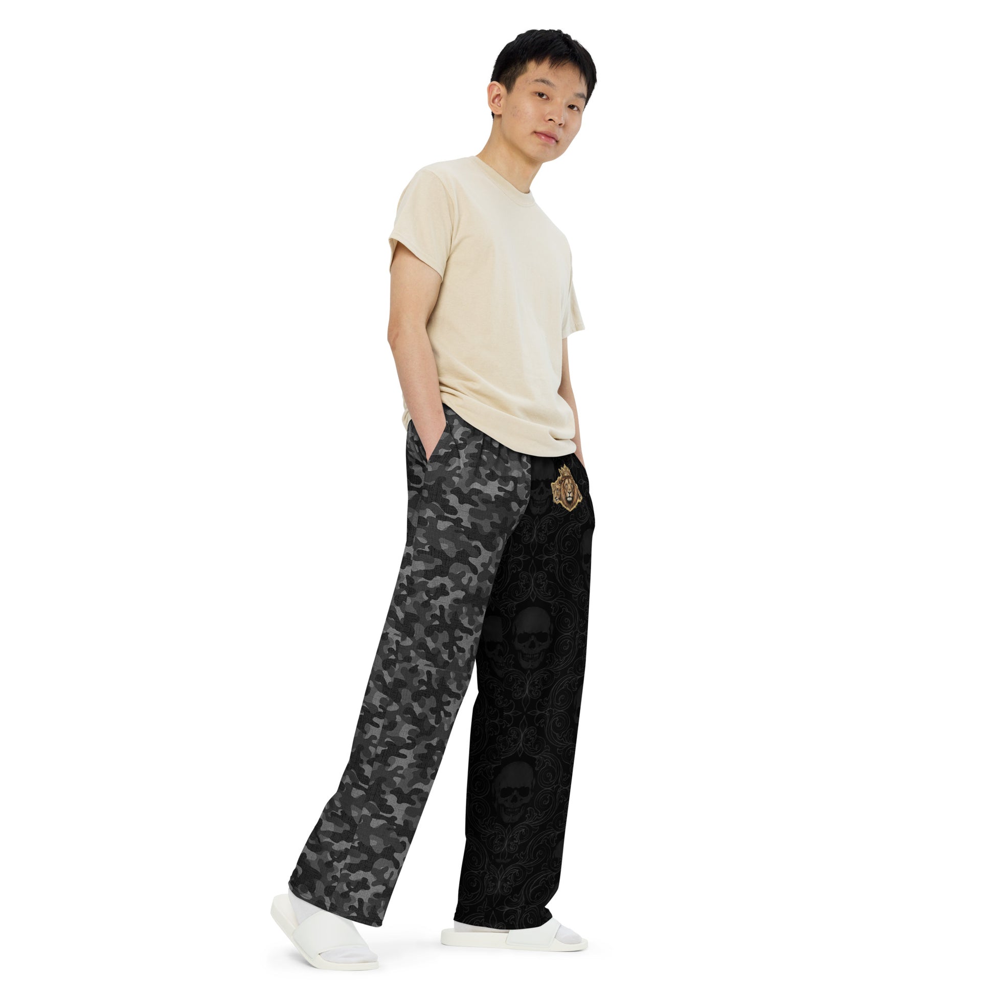 V.I.M Half Leg Camo Tribal Skull Wide-Leg Pants - Velvet Ink Market (V.I.M)