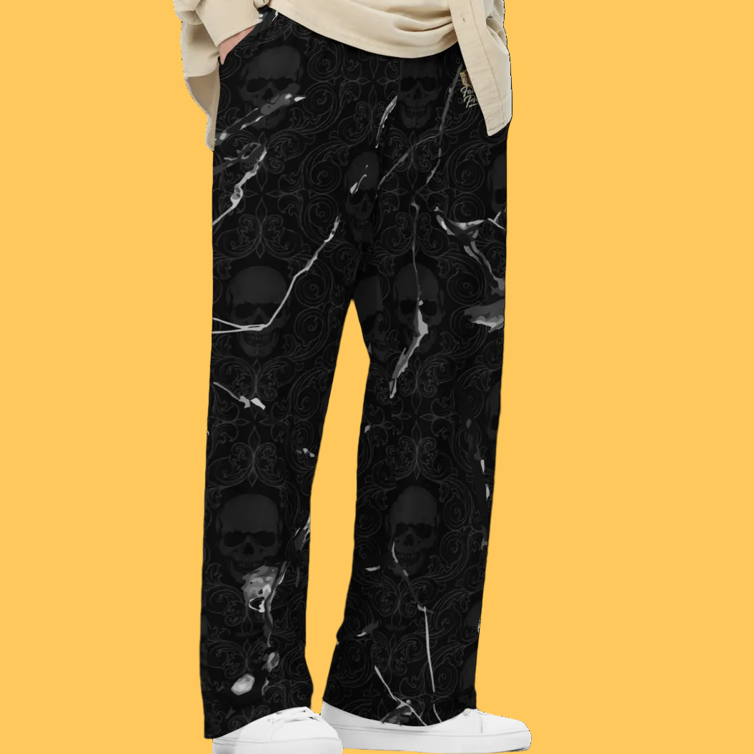 V.I.M Tribal Skull Marble Effect Wide-Leg Pants - Velvet Ink Market (V.I.M)