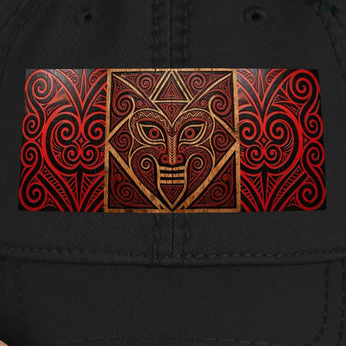Mauri Tribal Heritage Distressed Dad Hat With Worn-In Crown Embroidery For Heritage Enthusiasts — front view