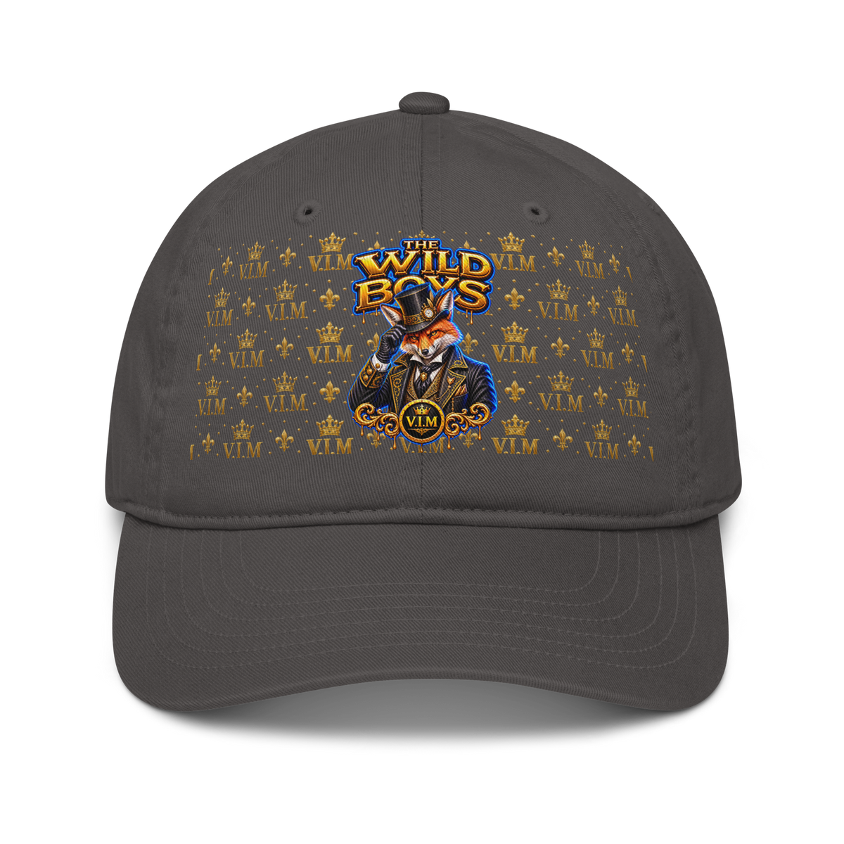 Organic Dad Hat By VIM Wild Boys Canine Edition in gray, made of breathable organic cotton, unstructured six-panel design