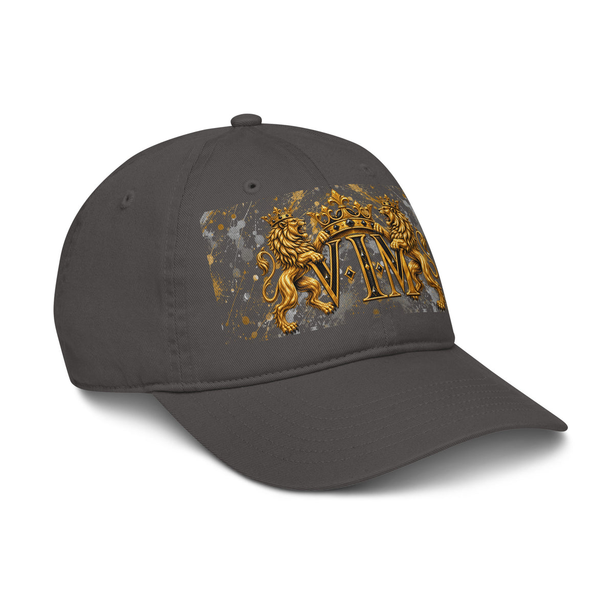 VIM Family Pride Organic Dad Hat for Dads with gold lion crest and heritage design in black and gold colors.