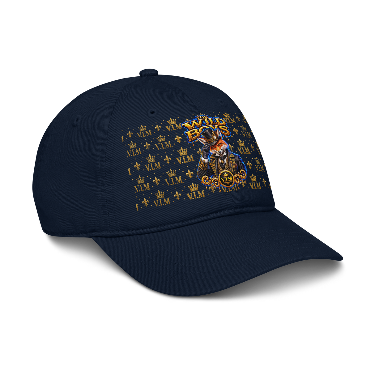 Organic Dad Hat by VIM Wild Boys Canine Edition in navy blue, made of breathable organic cotton with a six-panel