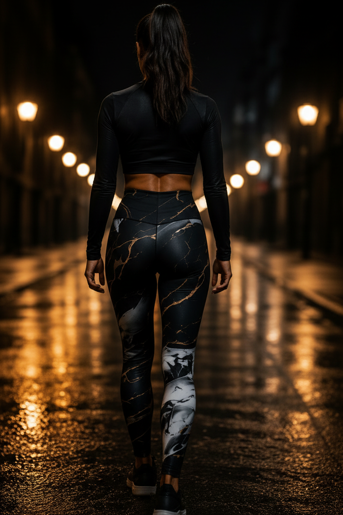 Obsidian Marble Gold Leggings with Pockets – Unleash Your Style and Functionality - Velvet Ink Market (V.I.M)