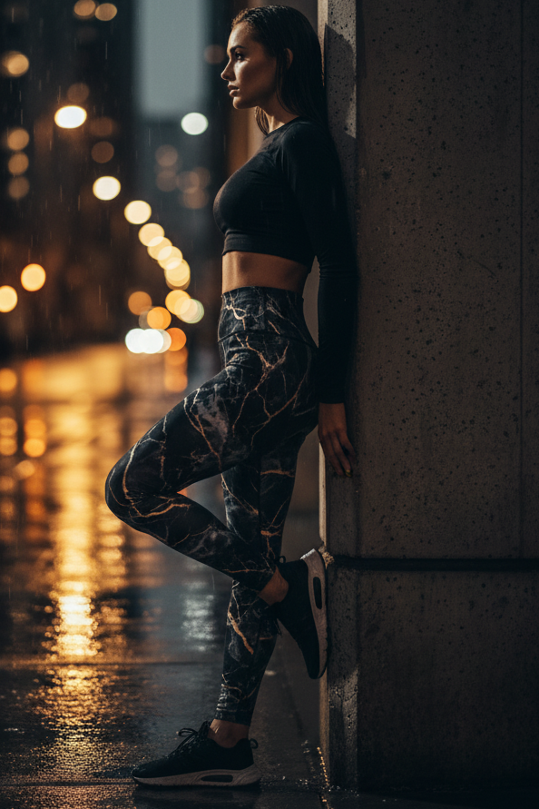 Obsidian Marble Gold Leggings with Pockets – Unleash Your Style and Functionality - Velvet Ink Market (V.I.M)