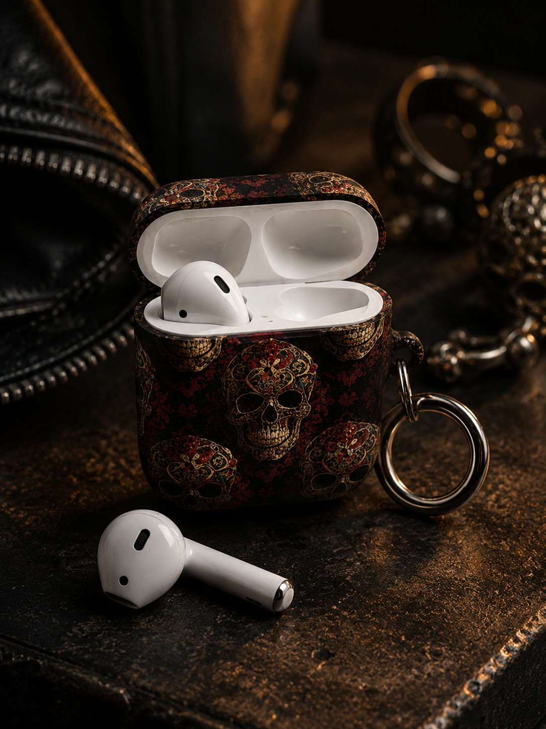 V.I.M tribal skull AirPods case with premium polycarbonate shell and keyring for Gen 1–3