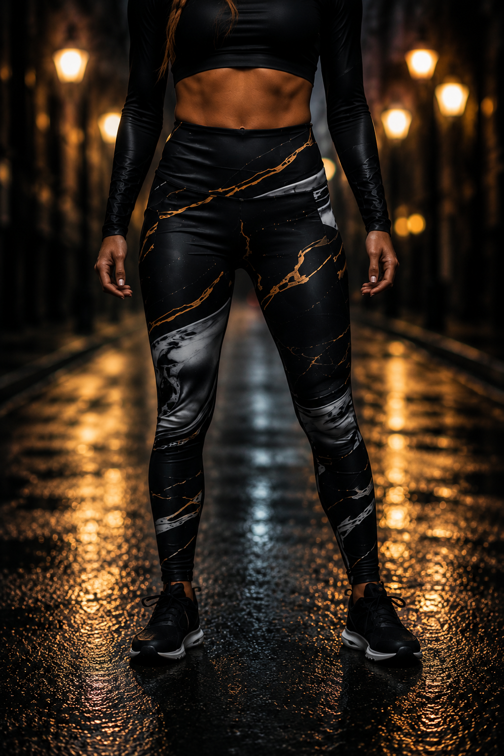 Obsidian Marble Gold Leggings with Pockets – Unleash Your Style and Functionality - Velvet Ink Market (V.I.M)