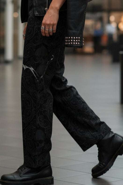 Wide-Leg Skull Motive Pants: Embrace Comfort with Bold Style - Velvet Ink Market (V.I.M)
