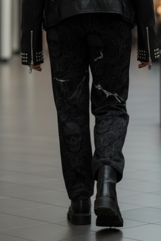 Wide-Leg Skull Motive Pants: Embrace Comfort with Bold Style - Velvet Ink Market (V.I.M)