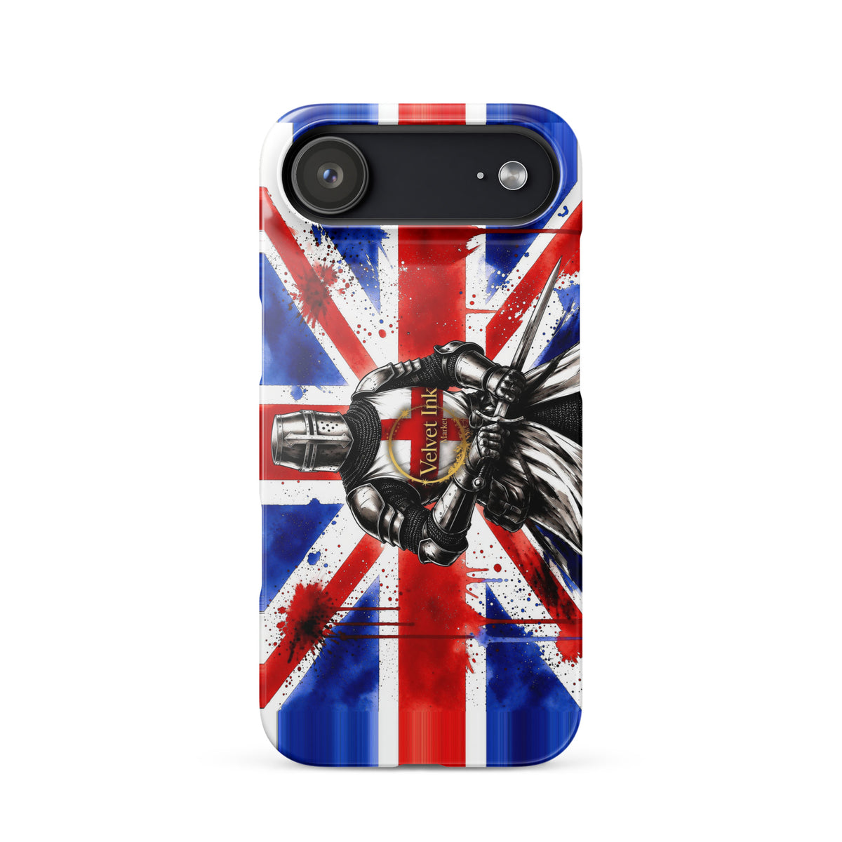 V.I.M Union Jack Knight snap case for iPhone 17 Air, front view of the printed case.
