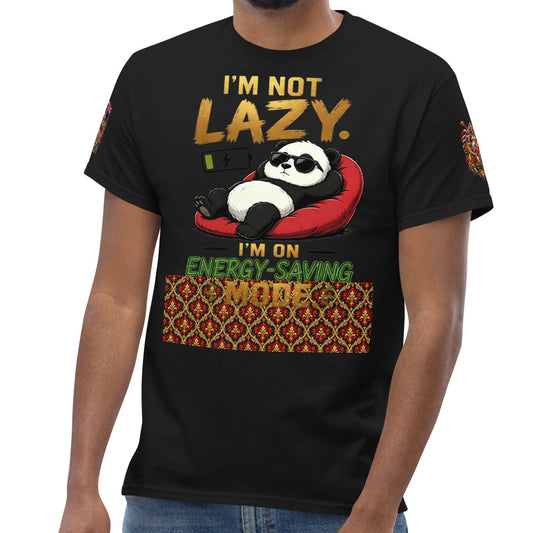 Velvet Ink Market Recharge Mode Panda T-Shirt in black, front view featuring a panda graphic with Recharge Mode lettering.