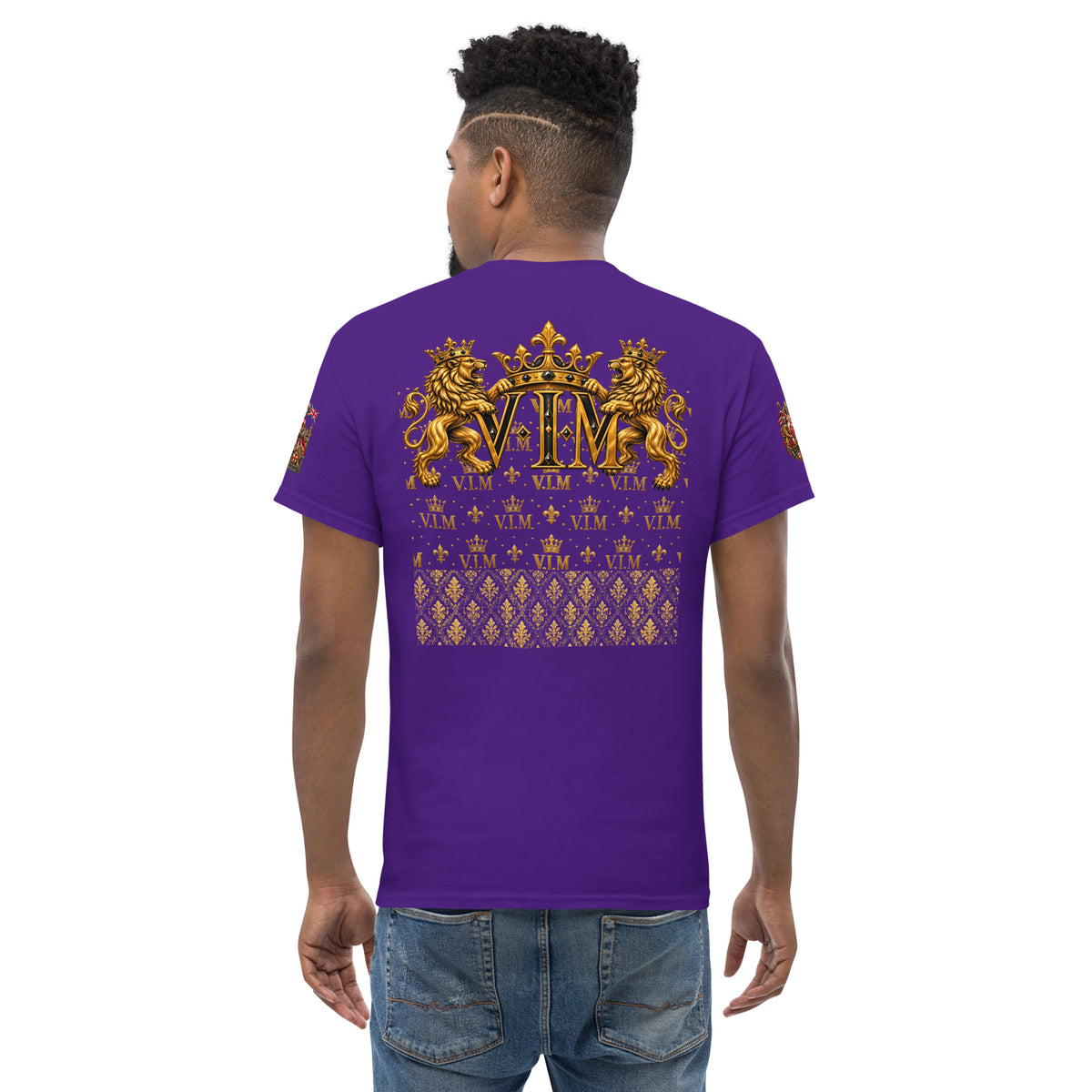 Velvet Ink Market Today's Mood Cat T-Shirt in purple, back view.