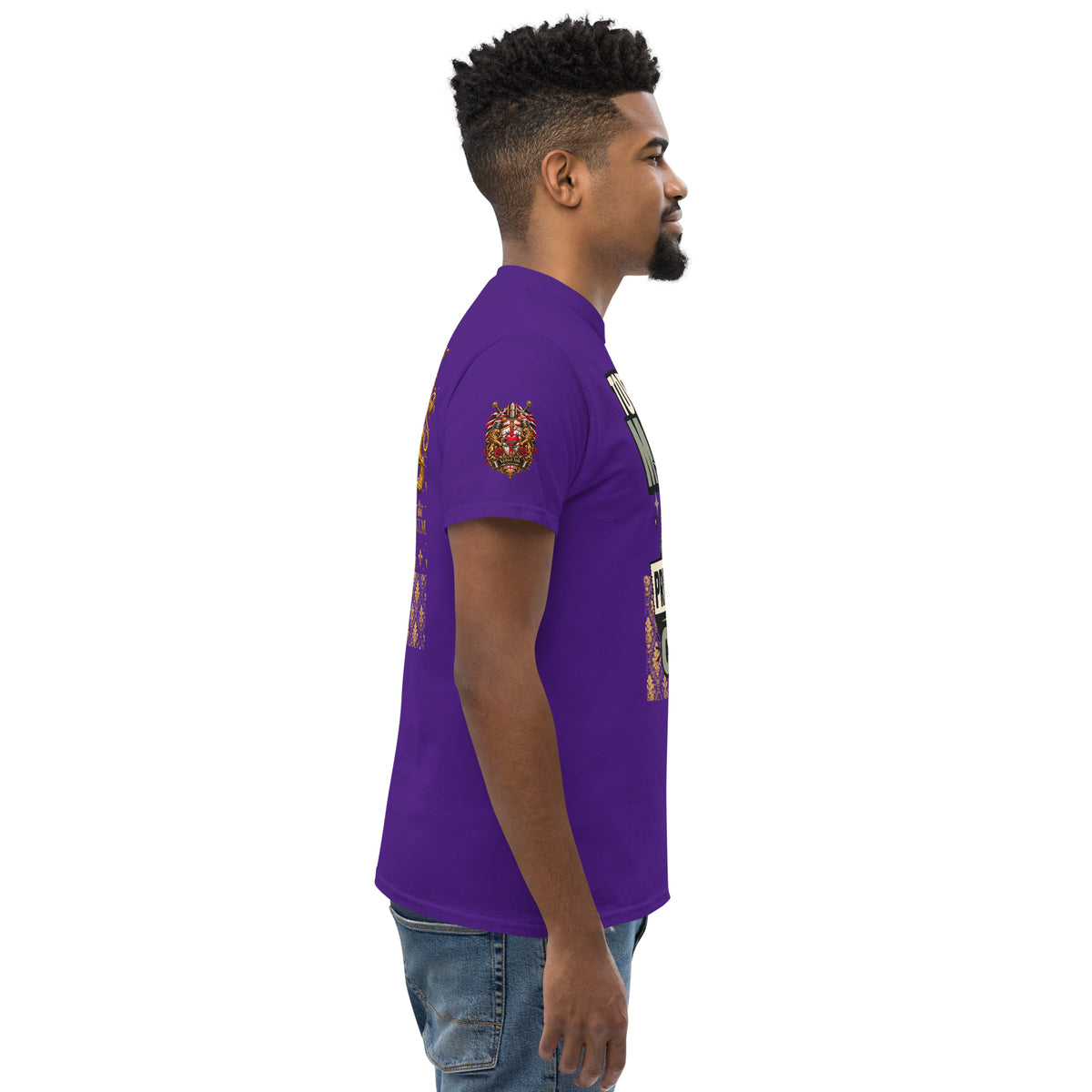 Velvet Ink Market Today's Mood Cat T-Shirt in purple, right view.