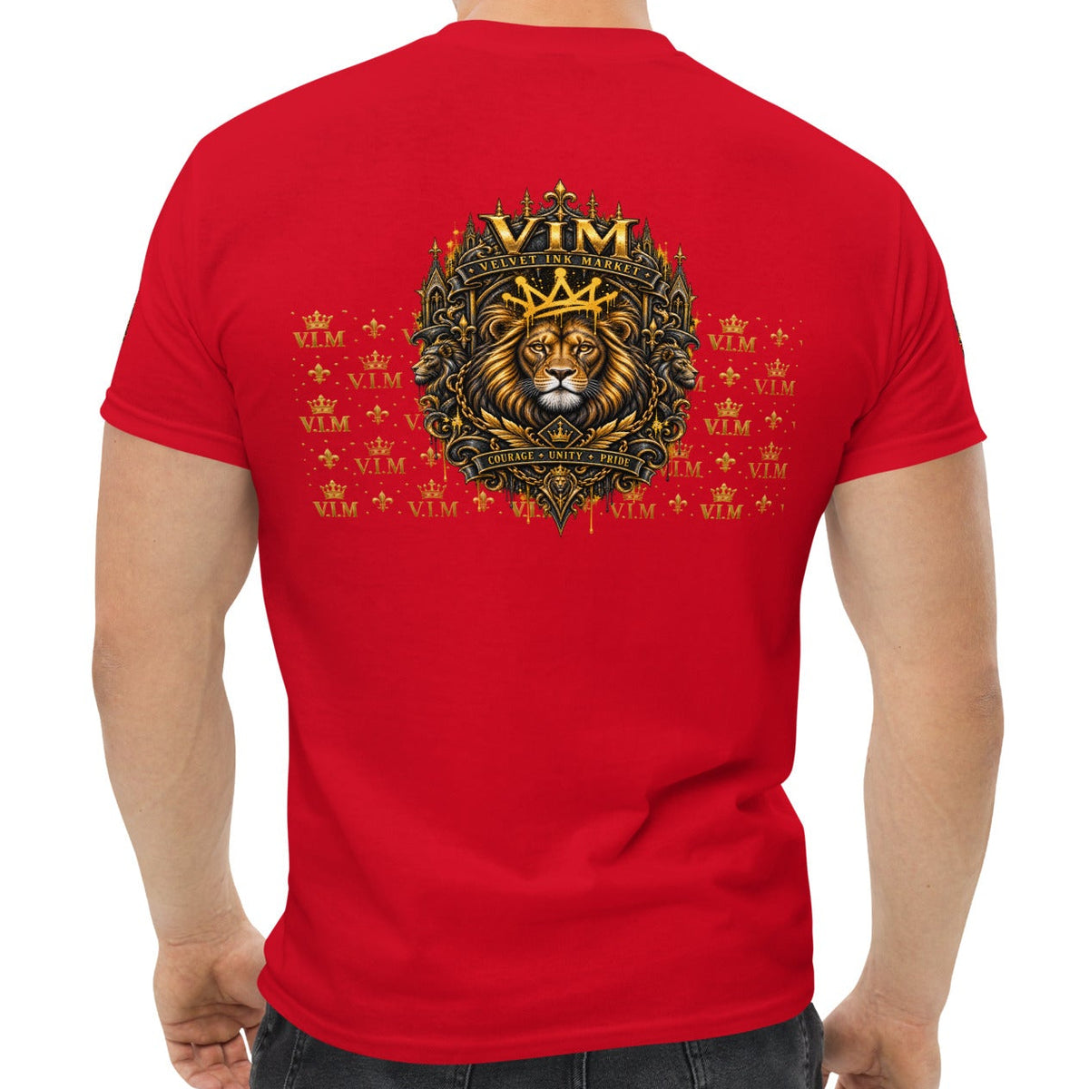 Velvet Ink Market Good Vibes Only Lion T-Shirt in red, back view.