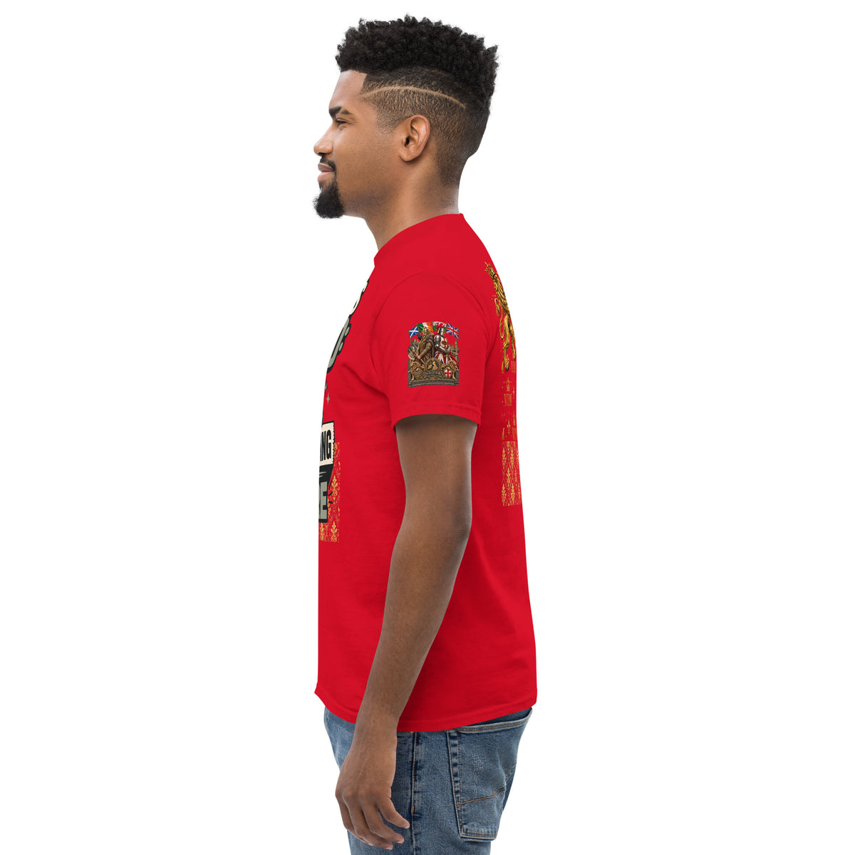 Velvet Ink Market Today's Mood Cat T-Shirt in red, left view.