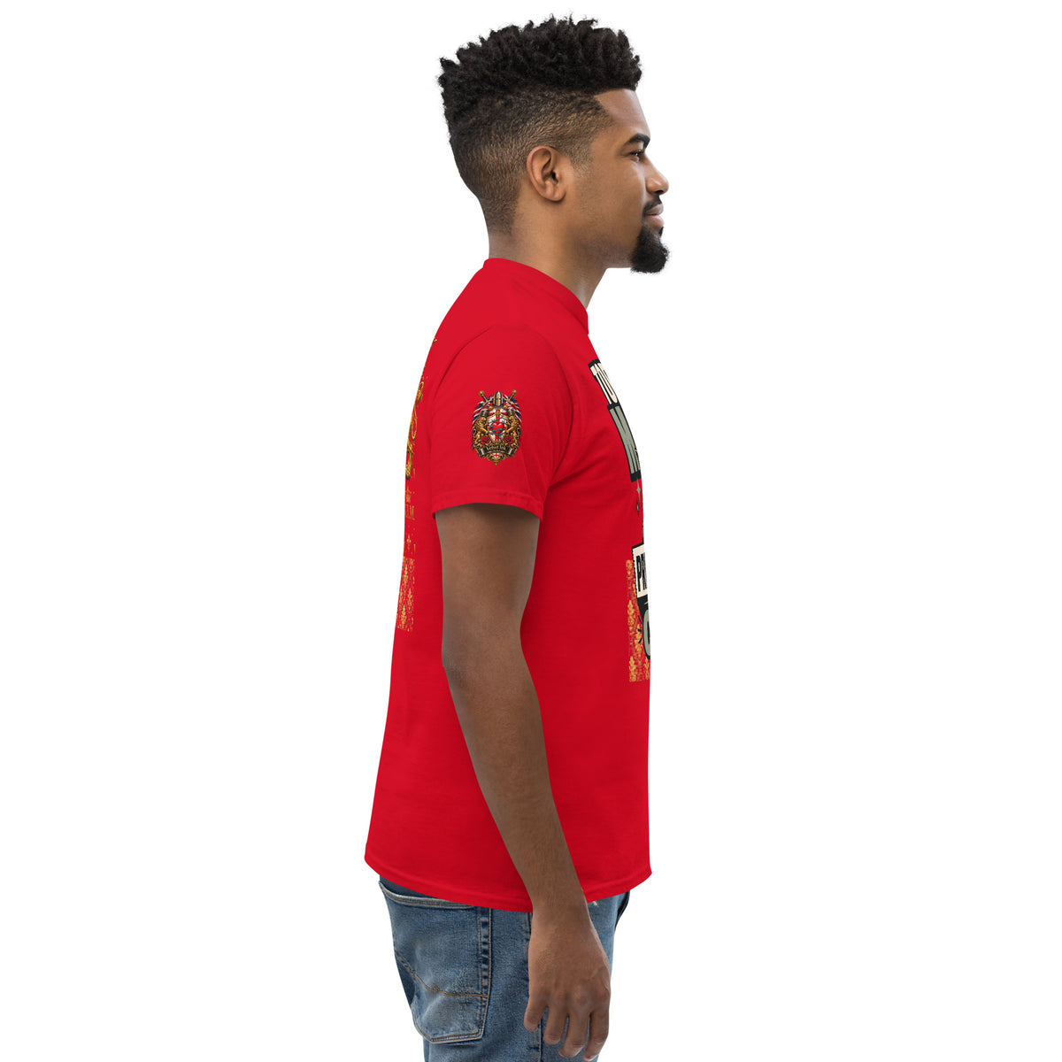 Velvet Ink Market Today's Mood Cat T-Shirt in red, right view.