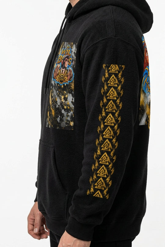 V.I.M Wild Boys Primate zip hoodie in Black, left side view