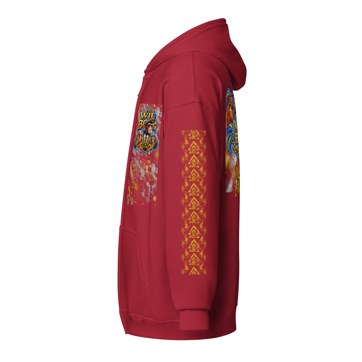 V.I.M Wild Boys Primate zip hoodie in Cardinal Red, left side view
