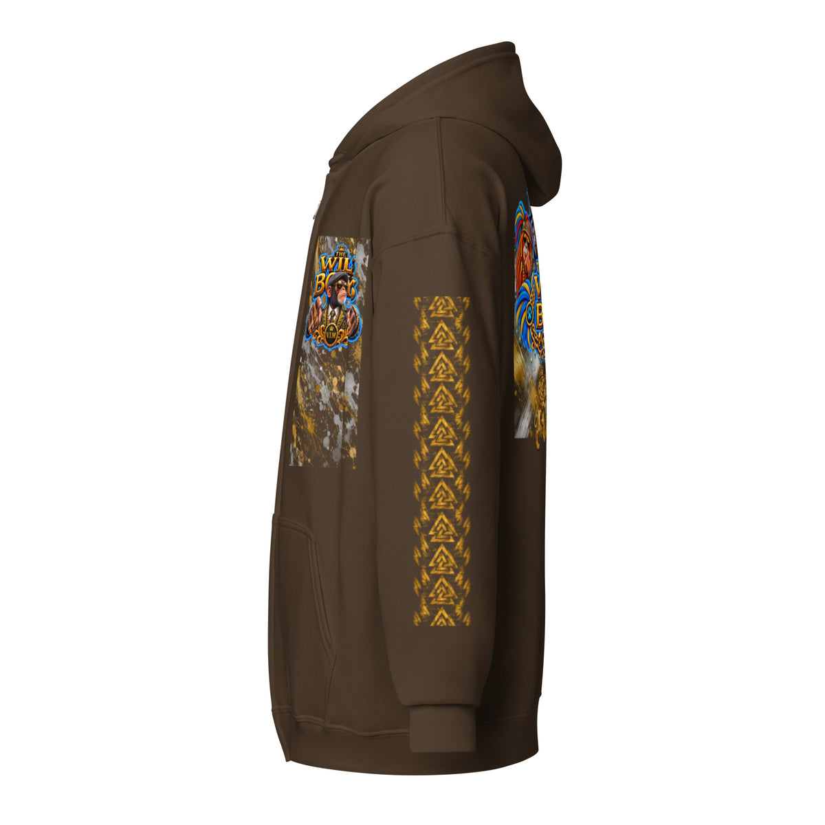 V.I.M Wild Boys Primate zip hoodie in Dark Chocolate, left side view