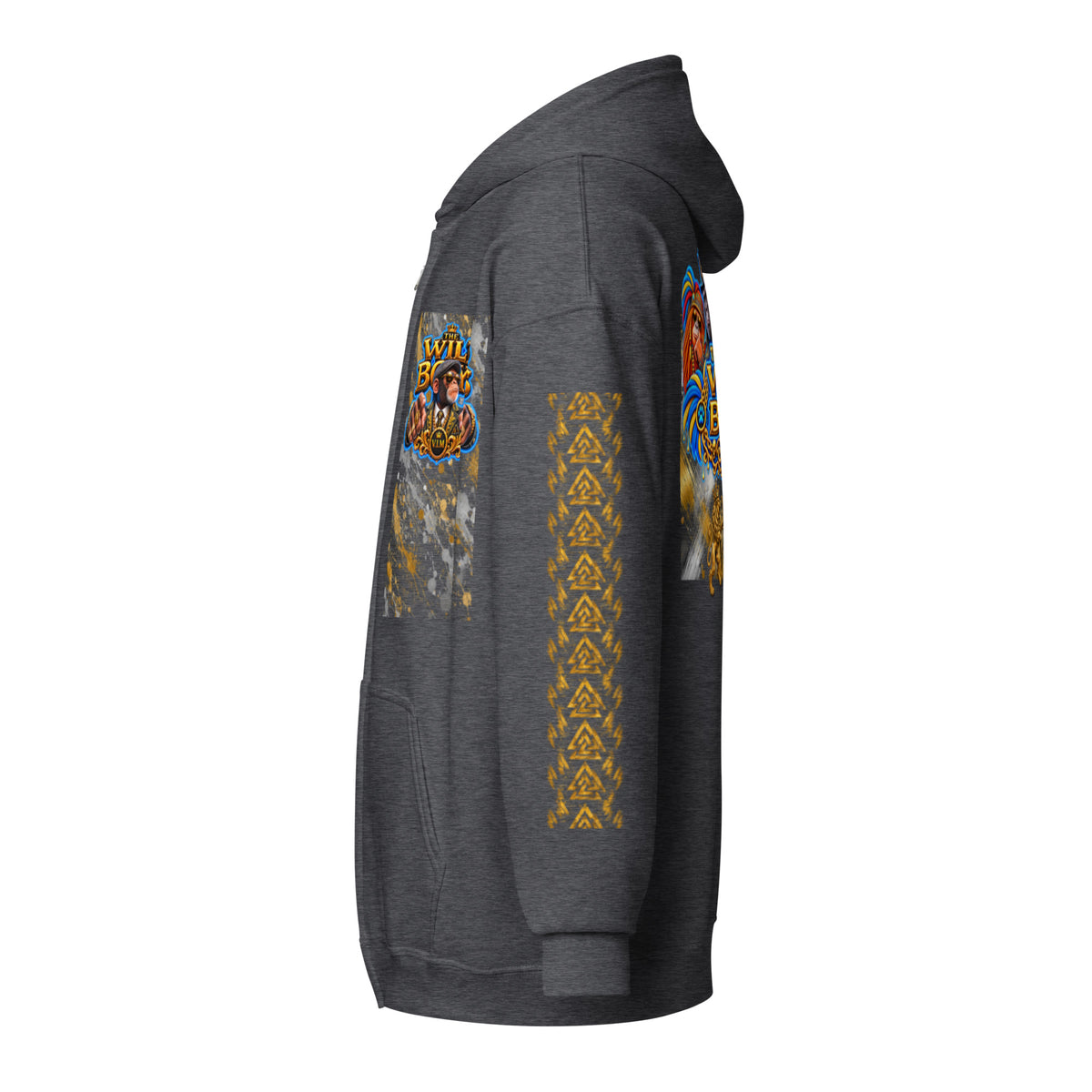 V.I.M Wild Boys Primate zip hoodie in Dark Heather, left side view