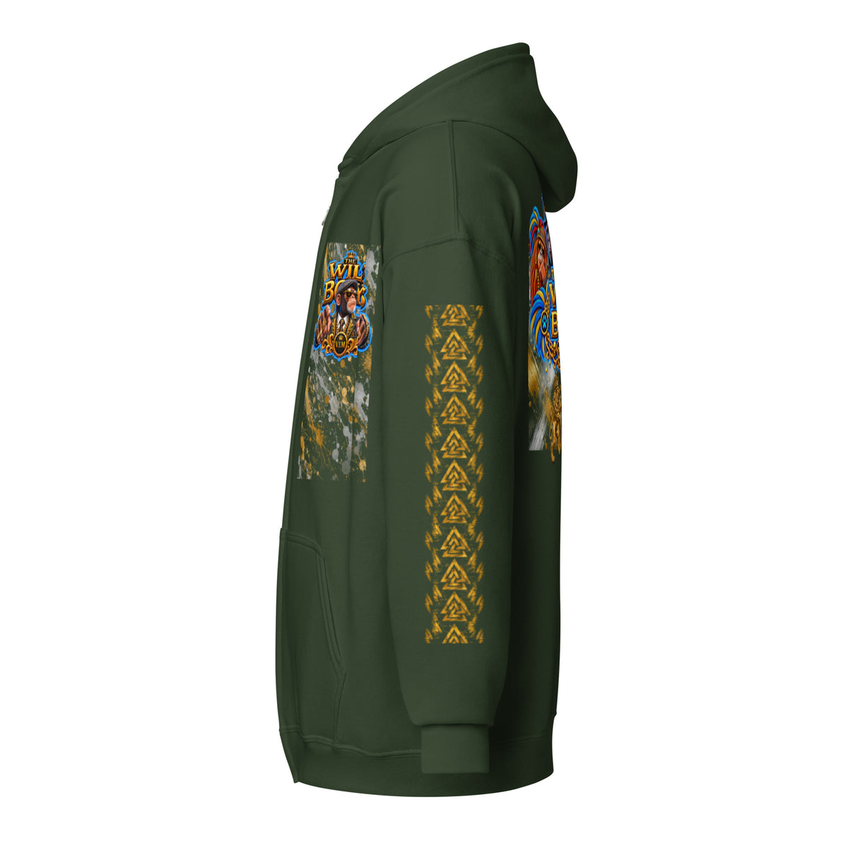 V.I.M Wild Boys Primate zip hoodie in Forest Green, left side view