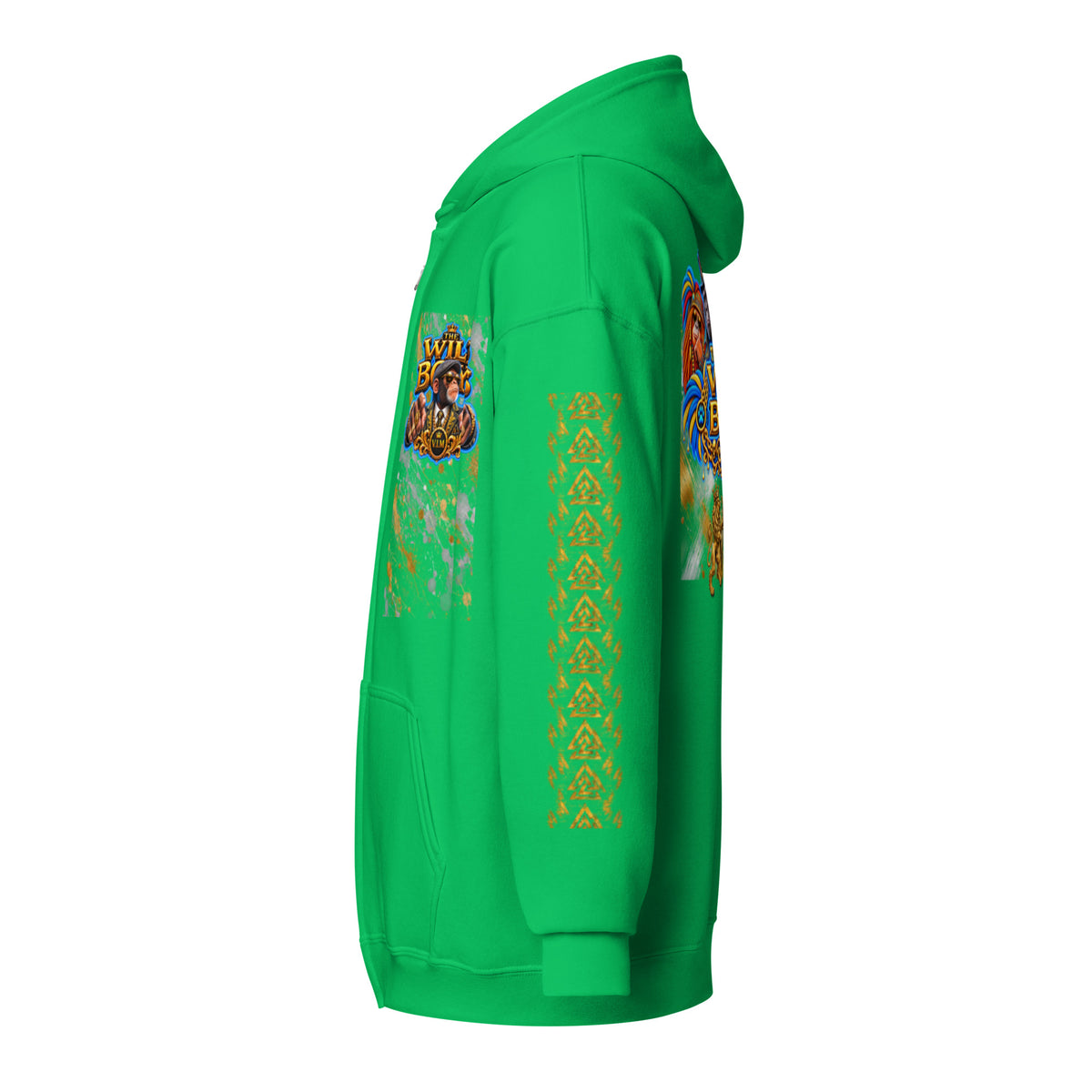 V.I.M Wild Boys Primate zip hoodie in Irish Green, left side view