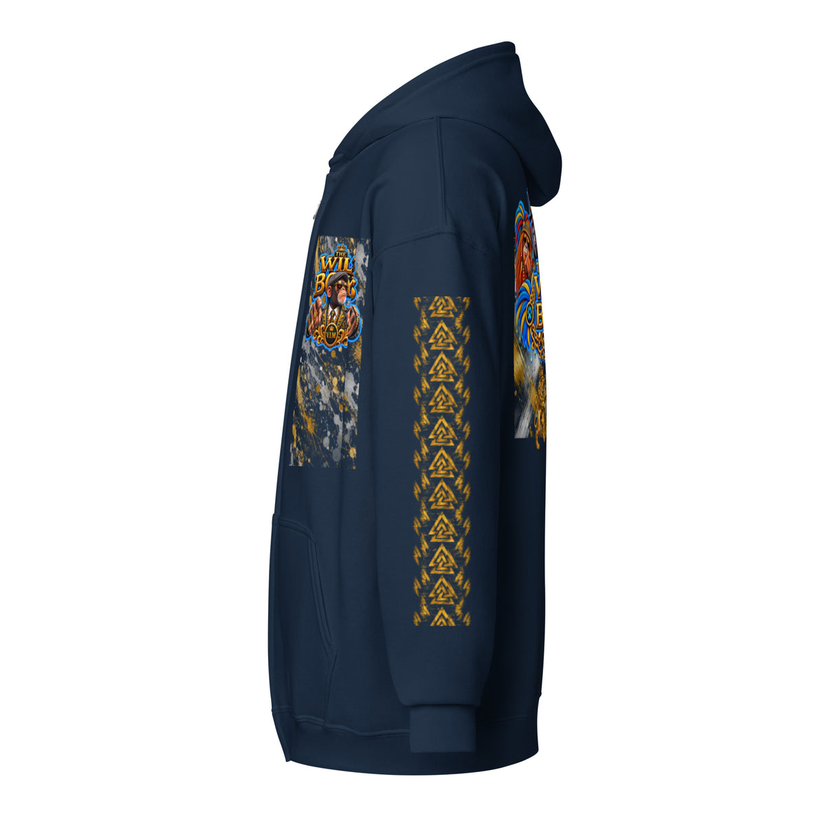 V.I.M Wild Boys Primate zip hoodie in Navy, left side view