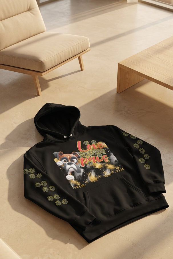 Another front view of V.I.M Loyal Companion black dog graphic hoodie