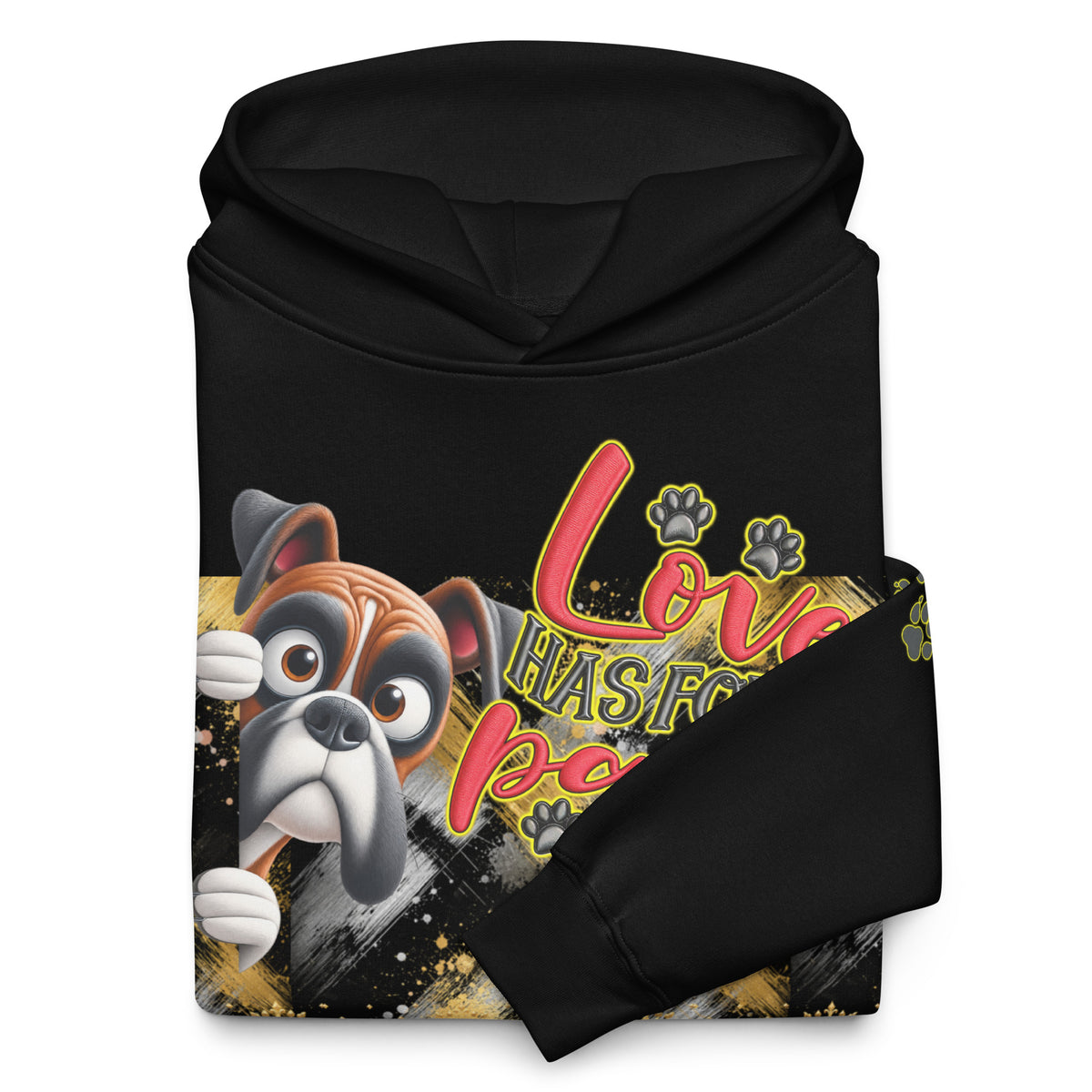 Front view of V.I.M Loyal Companion oversized black dog graphic hoodie